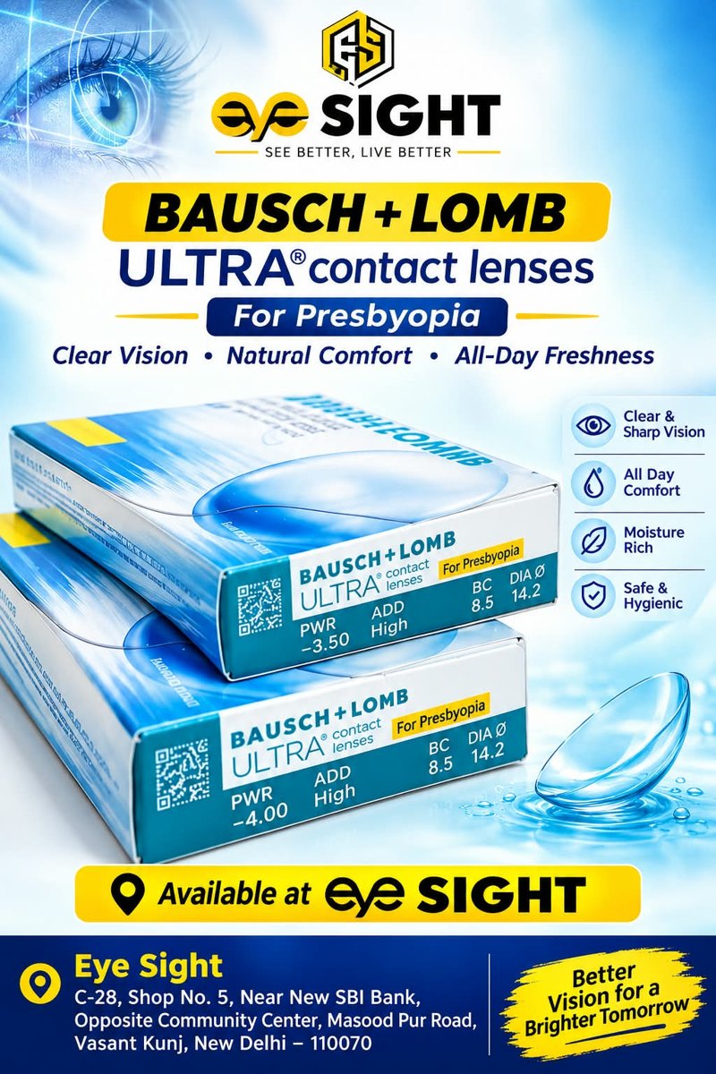 Bausch + Lomb Ultra for presbyopia contact lenses available at Eye Sight Vasant Kunj