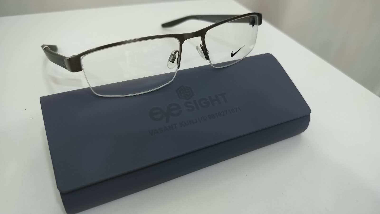 Nike gunmetal half-rim frame at Eye Sight