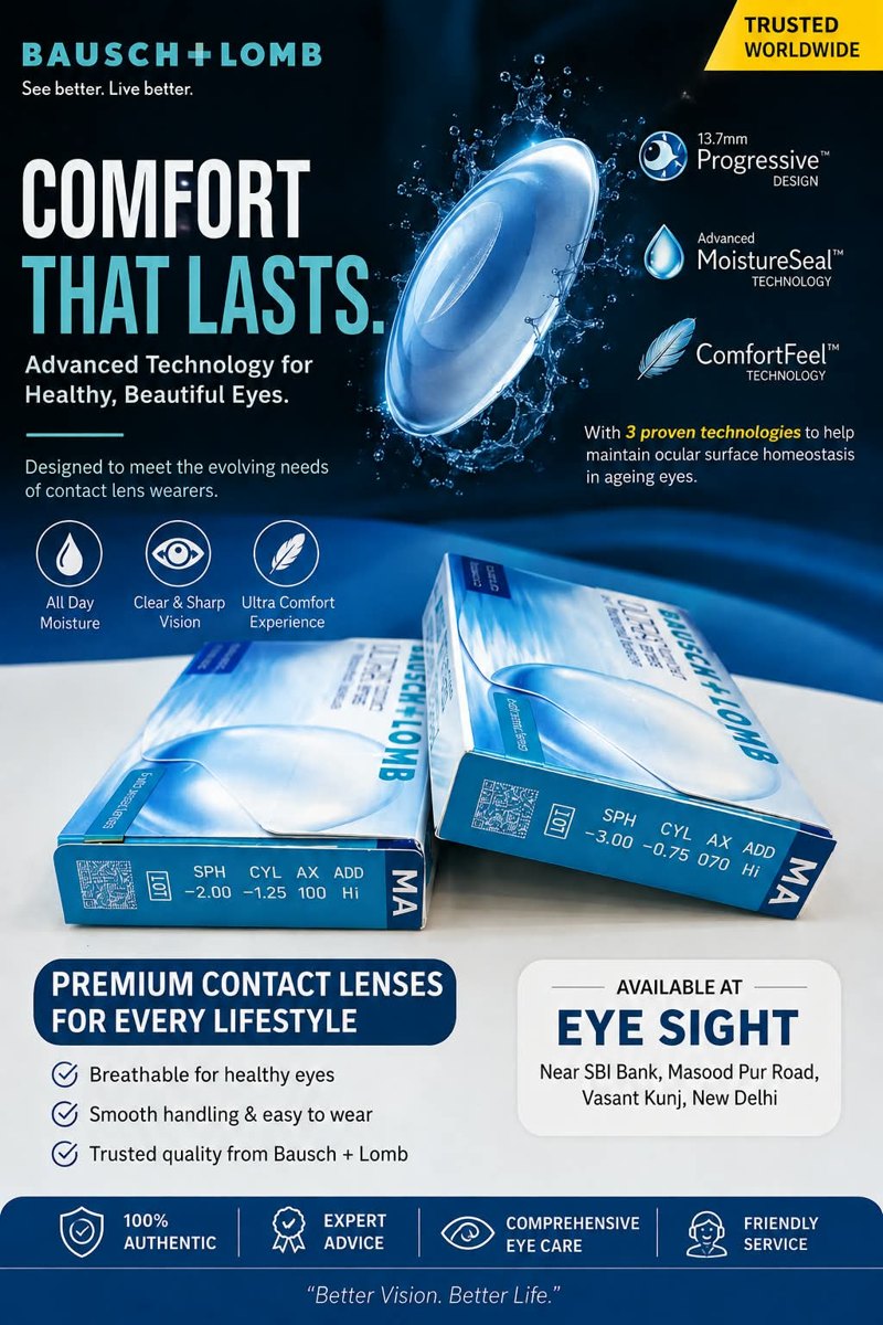 Bausch + Lomb premium contact lenses available at Eye Sight Vasant Kunj