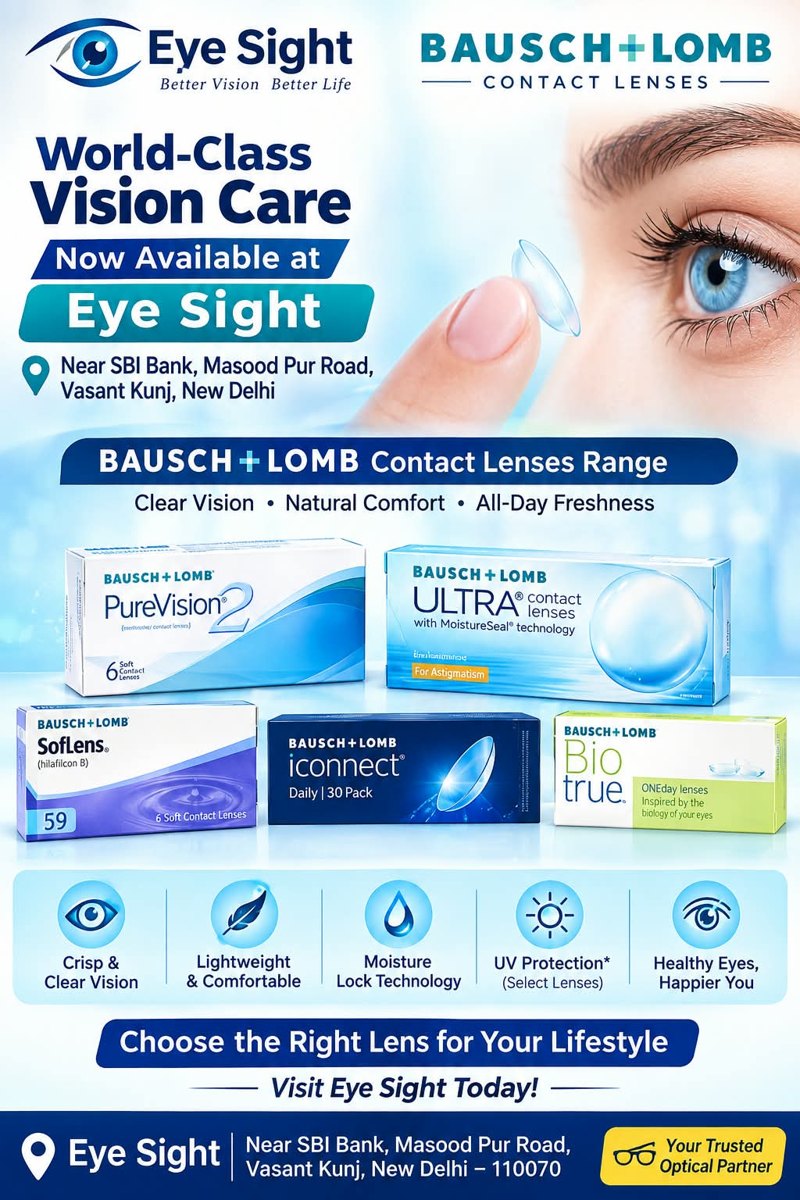 Bausch + Lomb contact lens range available at Eye Sight Vasant Kunj