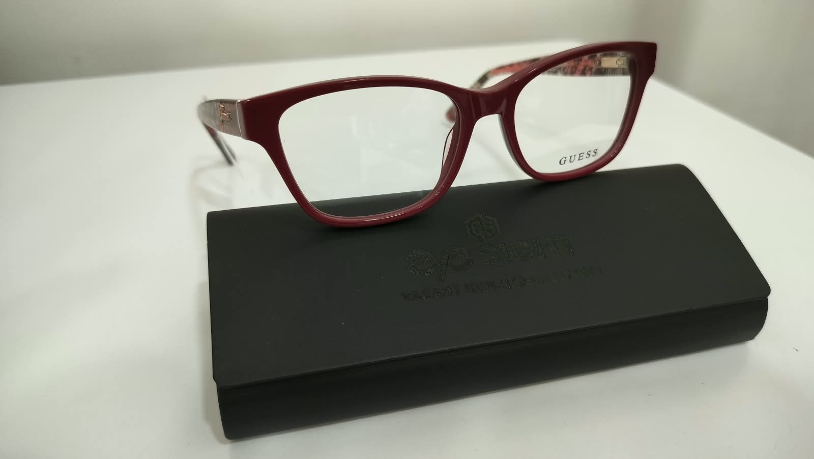 Guess burgundy acetate frame at Eye Sight